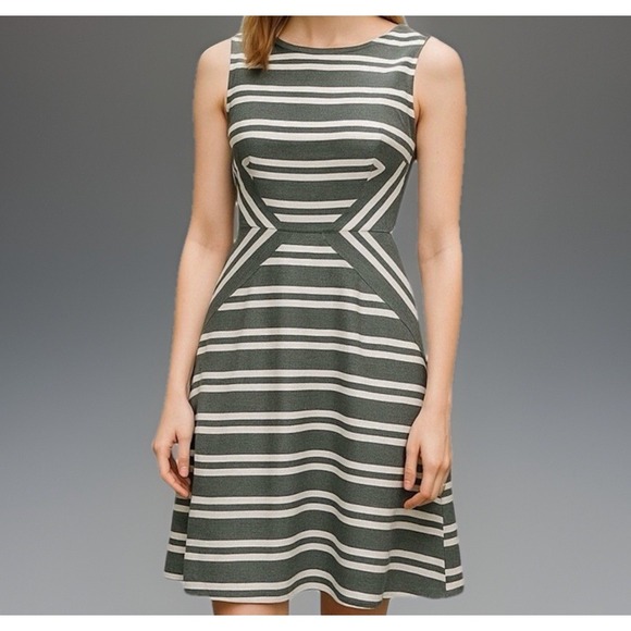 Calvin Klein Dresses & Skirts - Calvin Klein | Grey and White Sleeveless V-Neck Chevron Dress Sz 6 Career